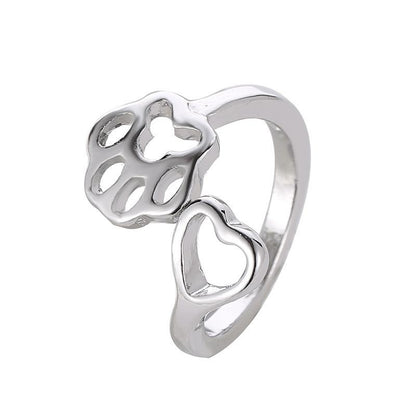 Simple Cat Paw Dog Paw Ring Hollow Love Dog Paw Print Ring Open Tail Ring