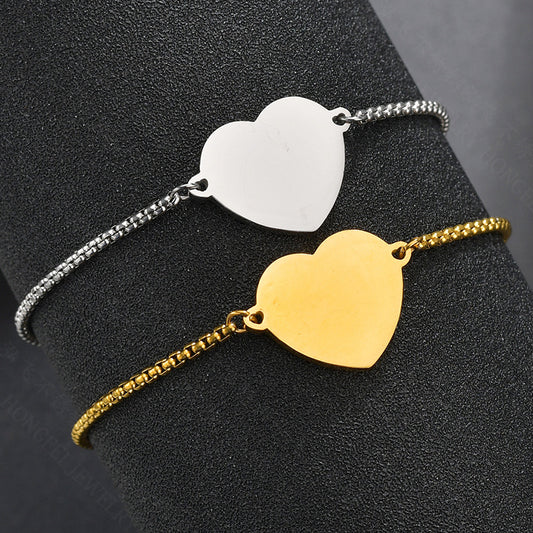 Fine Polished Face Heart Bracelet Stainless Steel Love Adjustable Pull Personality Lettering Bracelet