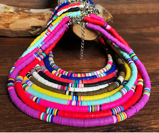 New Bohemian Geometric Layered Mixed Color Soft Pottery Short Necklace
