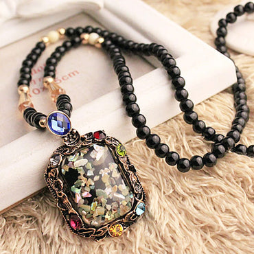 Korean Fashion Colorful Shell Pendant Accessories Crystal Beads Long Necklace Sweater Chain