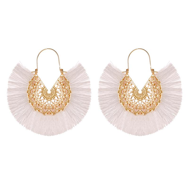 New Fashion Retro Exaggerated Fan-shaped Lace Pattern Tassel Earrings Wholesale