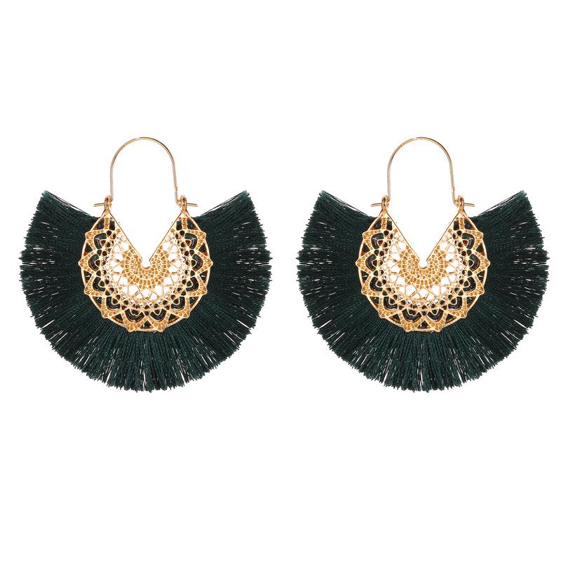 New Fashion Retro Exaggerated Fan-shaped Lace Pattern Tassel Earrings Wholesale