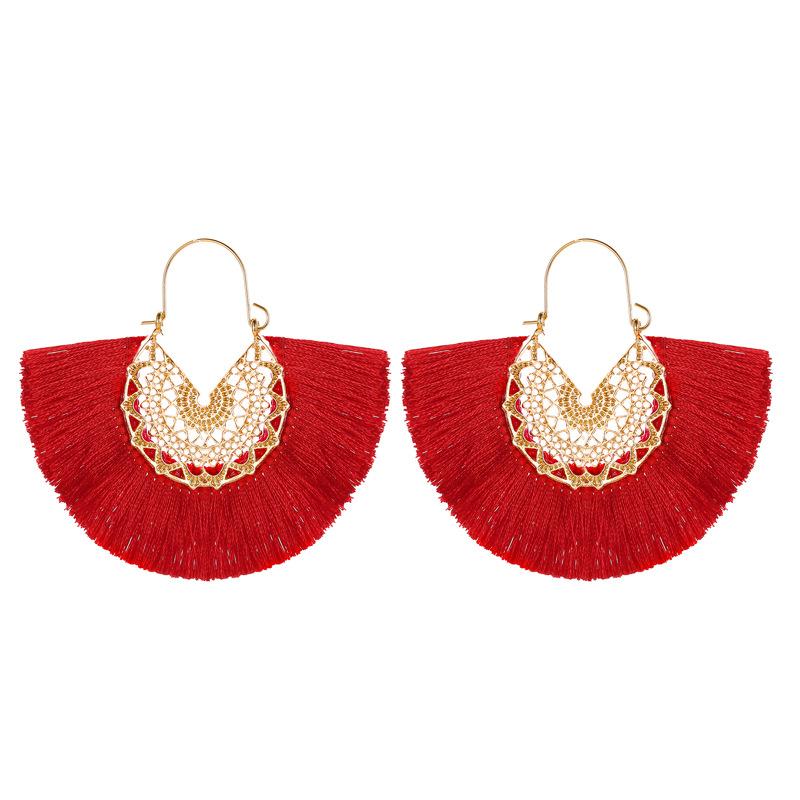 New Fashion Retro Exaggerated Fan-shaped Lace Pattern Tassel Earrings Wholesale