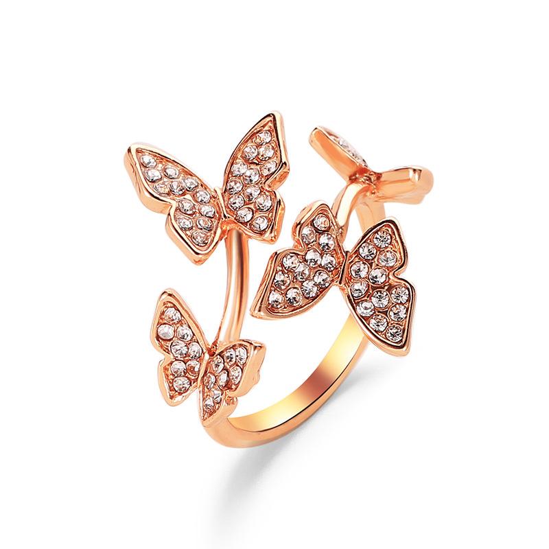 New Open Ring Hand Decorated With Diamonds And Four Butterfly Rings Wholesale Gooddiy