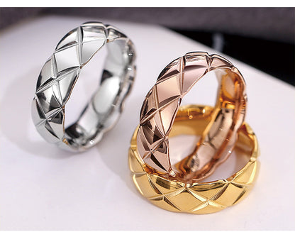 Fashion Plaid Titanium Steel Rings 1 Piece