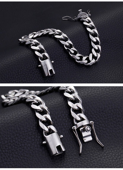 European And American New Stainless Steel Necklace Men's Titanium Steel 15mm Bracelet + Necklace Sweater Chain Two-piece Set For Boyfriend Gift