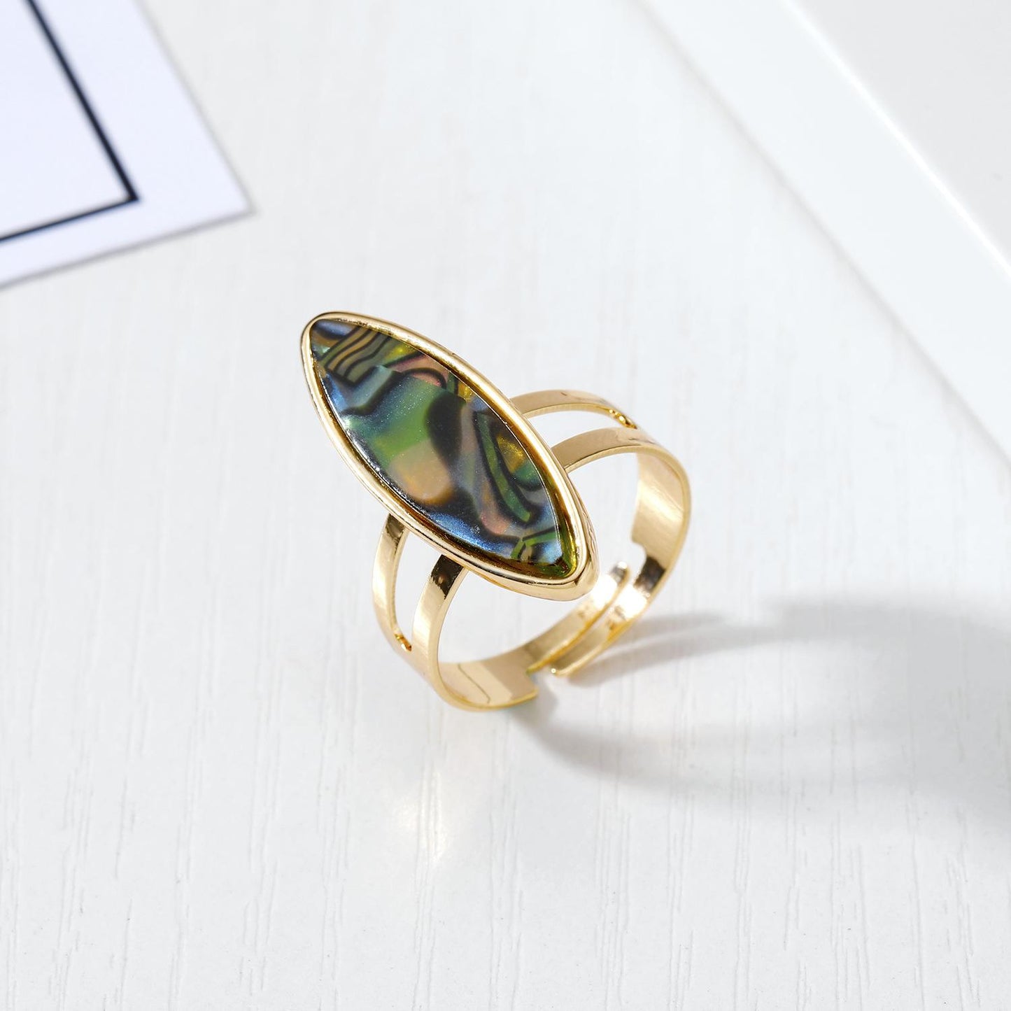 New Fashion Imitation Agate Piece Ring Abalone Shell Ring Wholesale