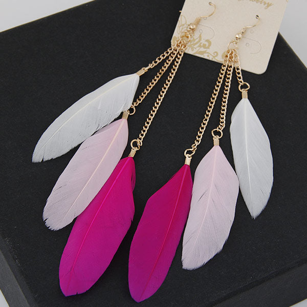 New Fashion Metal Bohemian Feather Long Earrings Nihaojewelry Wholesale