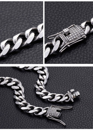 European And American New Stainless Steel Necklace Men's Titanium Steel 15mm Bracelet + Necklace Sweater Chain Two-piece Set For Boyfriend Gift