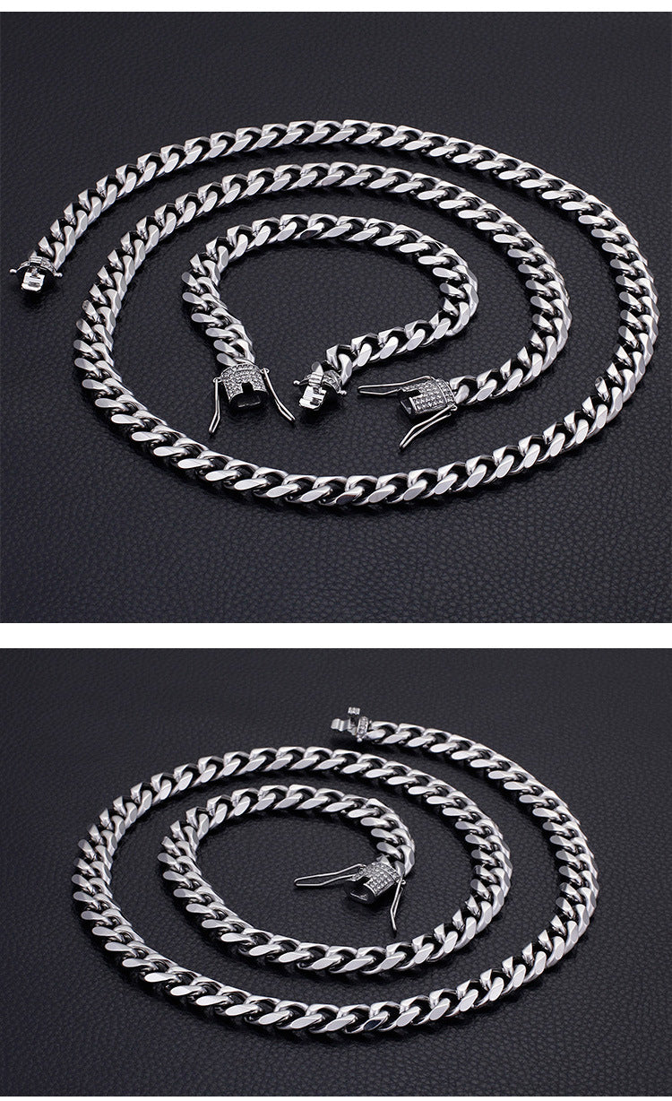 European And American Men's Stainless Steel Thick 13mm Bracelet Necklace Set