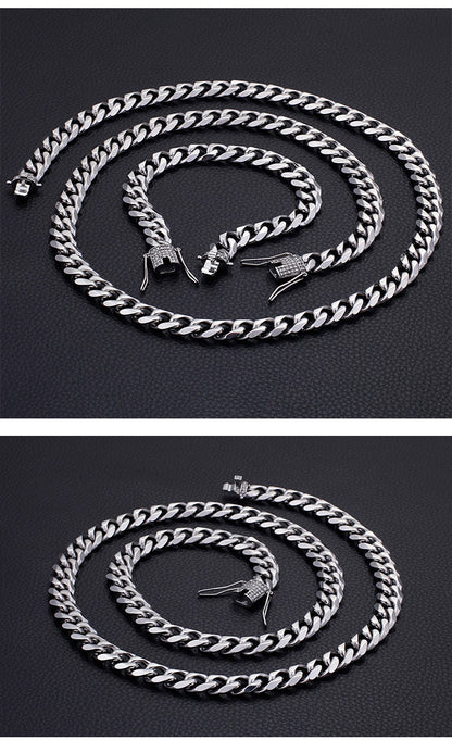 European And American Men's Stainless Steel Thick 13mm Bracelet Necklace Set