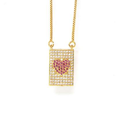 Simple Style Square Copper Plating Inlay Rhinestones Pendant Necklace