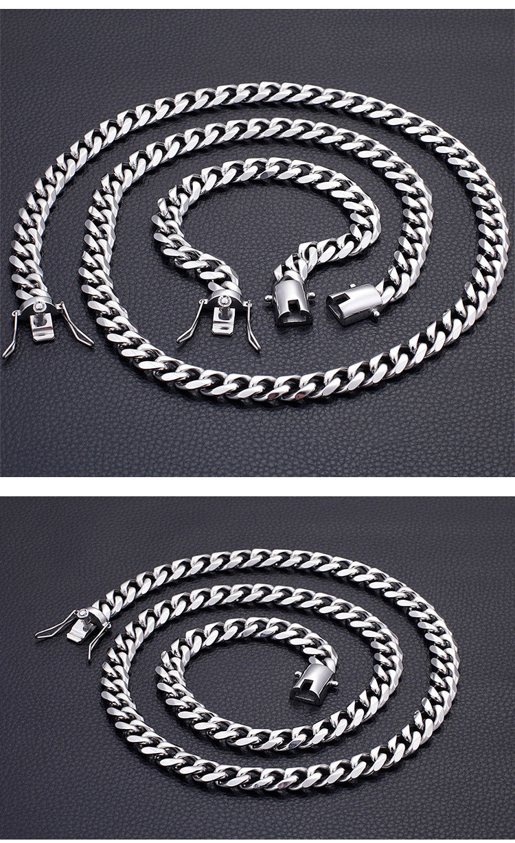 European And American Men's Stainless Steel Thick 13mm Bracelet Necklace Set