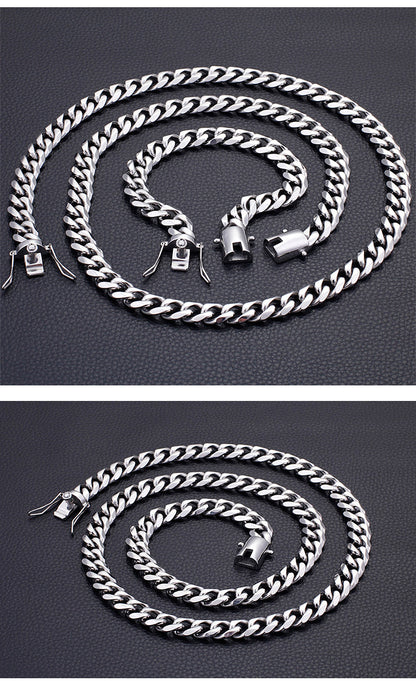 European And American Men's Stainless Steel Thick 13mm Bracelet Necklace Set