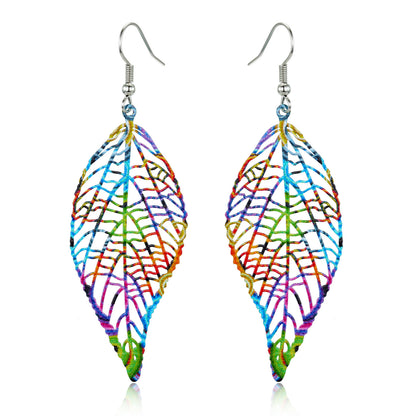 Color Leaf Iron Ear Hook Computer Piece Feather Earrings Printing Hollow Earrings Wholesale