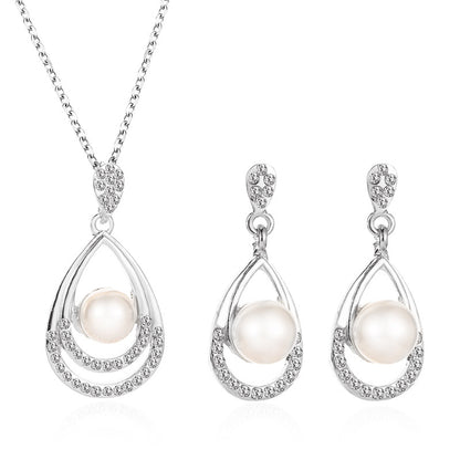 Pearl Jewelry Set Temperament Droplet Necklace Earrings Two Pieces Personality Elegant Bridal Earrings