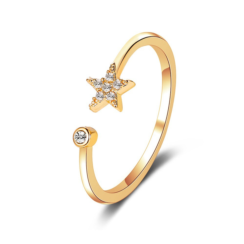 New Ring Simple Five-pointed Star Ring Personality Wild Diamond-set Star Opening Student Ring Wholesale Gooddiy