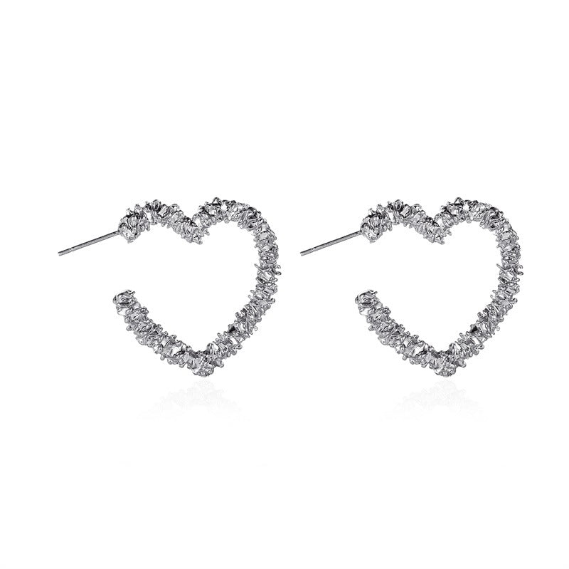 New Earrings Simple Metal Frosted Heart-shaped Earrings Ladies Temperament Carved Opening Love Earrings Wholesale Gooddiy