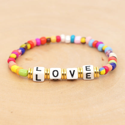 Original Boho Ethnic Wind Quartet Love Alphabet Rainbow Glass Beads Bracelet Wholesale Gooddiy