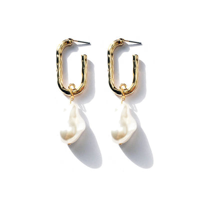 Fashion Rectangle Alloy Plating Pearl Earrings