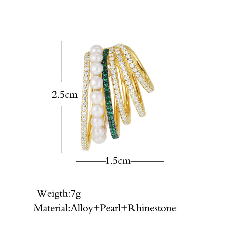 Fashion Multi-layer Retro Pearl Rhinestone Ear Clip