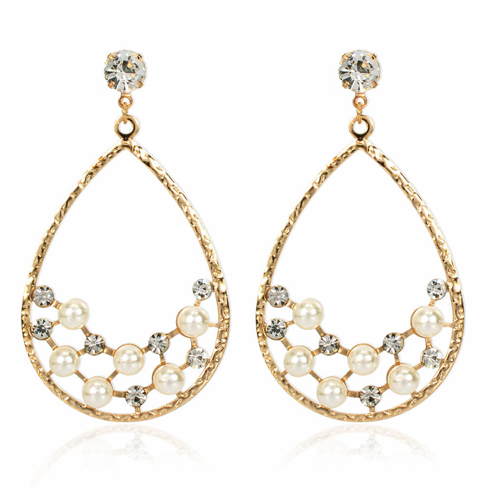 Creative Personality Drop-shaped Alloy Acrylic Diamond-set Pearl Earrings Wholesale Gooddiy