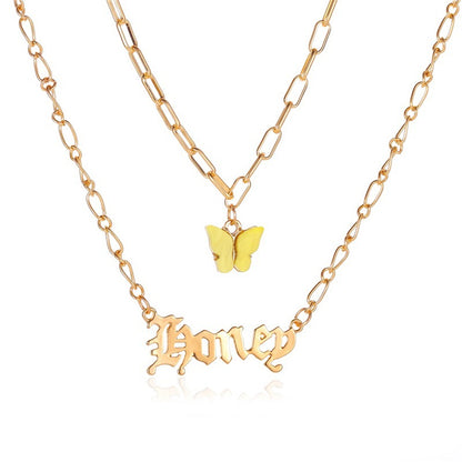 Double Acrylic Butterfly Necklace Fashion Alphabet Angel Pendant Baby Girl English Alphabet Necklace Wholesale Gooddiy