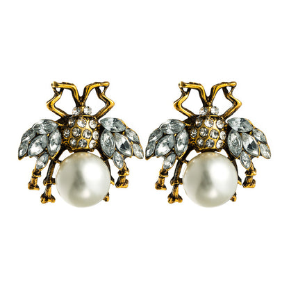 Retro Insect Diamond Alloy Artificial Gemstones Earrings