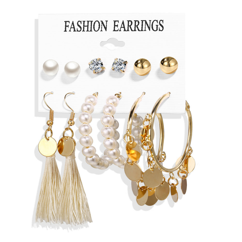 Acrylic Artificial Pearl Circle Tassel Earrings Set 6 Piece Set Hot Selling Earrings Wholesale Gooddiy