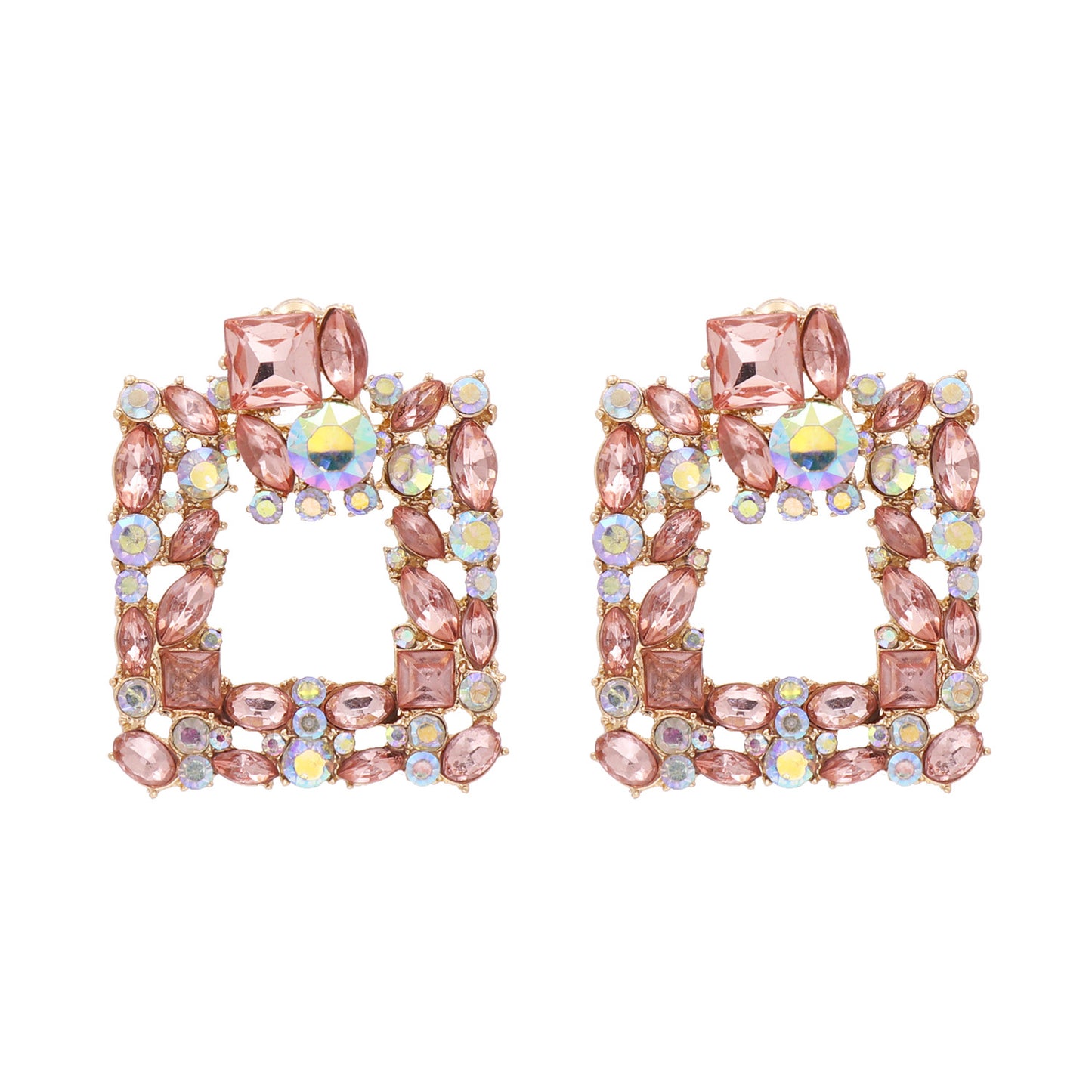 New Pink Series Earrings Geometric Earrings Water Drop Square Diamond Pink Girl Heart Wholesale Gooddiy