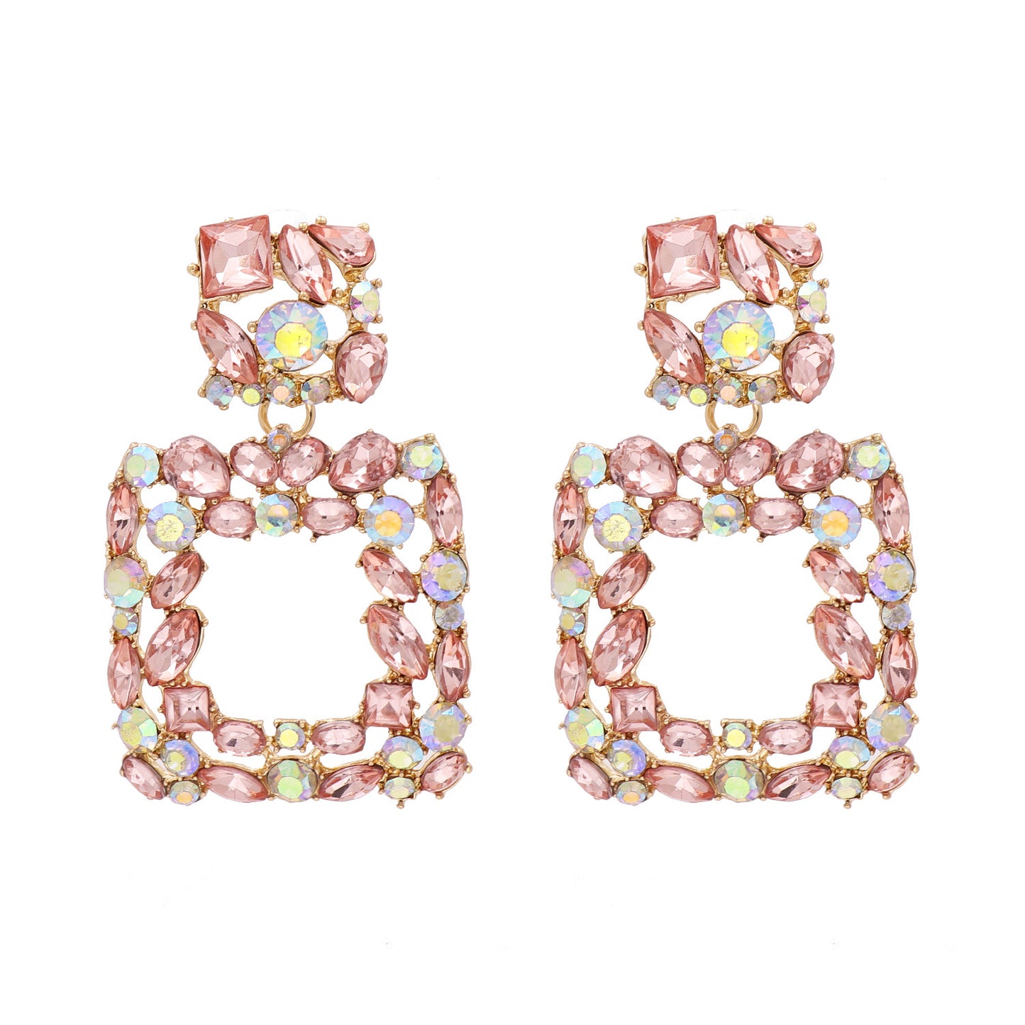 New Pink Series Earrings Geometric Earrings Water Drop Square Diamond Pink Girl Heart Wholesale Gooddiy