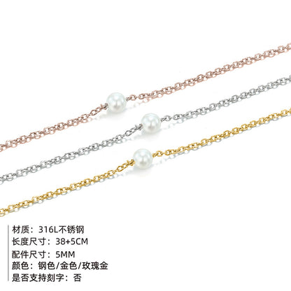 Explosion Accessories Simple Pearl Pendant Stainless Steel Gold-plated Necklace Clavicle Chain Distribution Wholesale Gooddiy