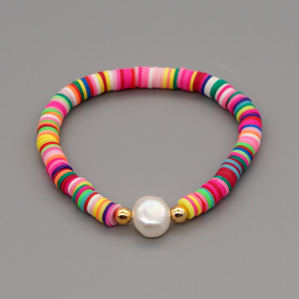 Summer European And American Retro Simple Natural Pearl Bracelet Female Beach Wind Color Soft Clay Clay Handmade Jewelry