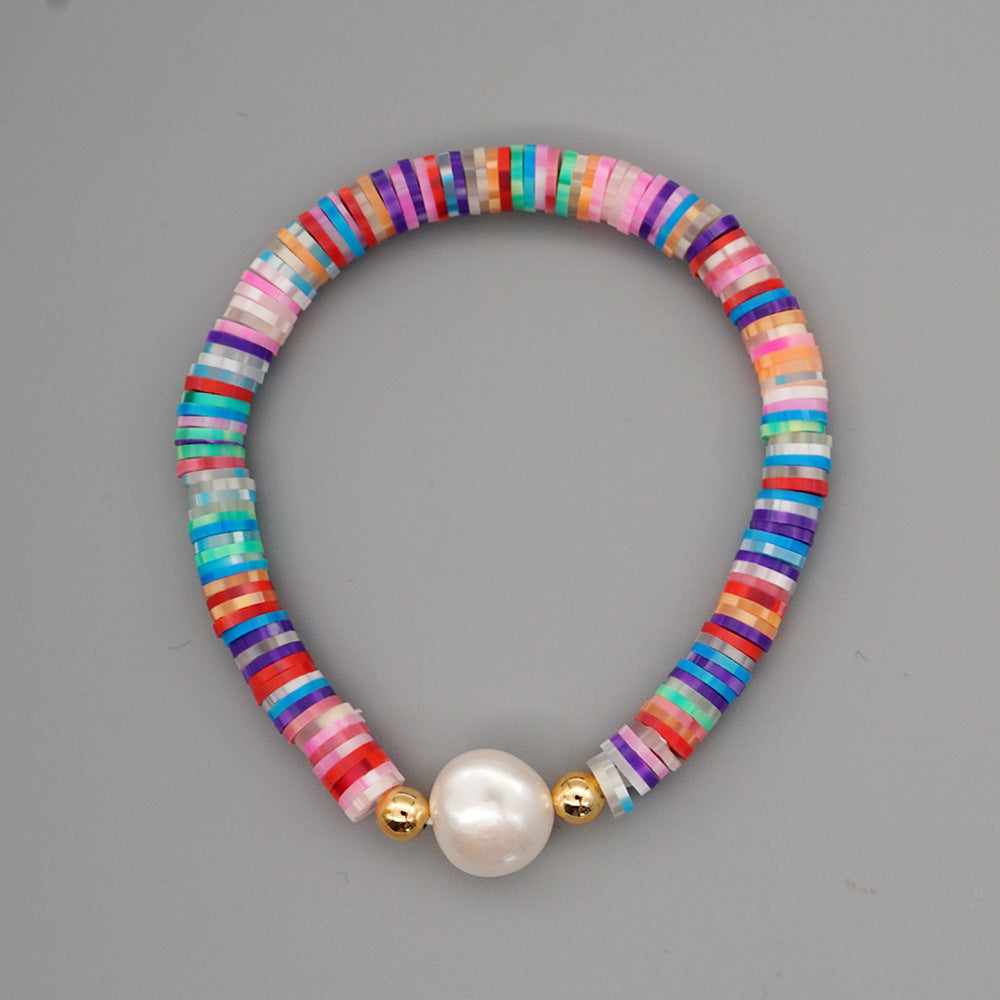 Summer European And American Retro Simple Natural Pearl Bracelet Female Beach Wind Color Soft Clay Clay Handmade Jewelry