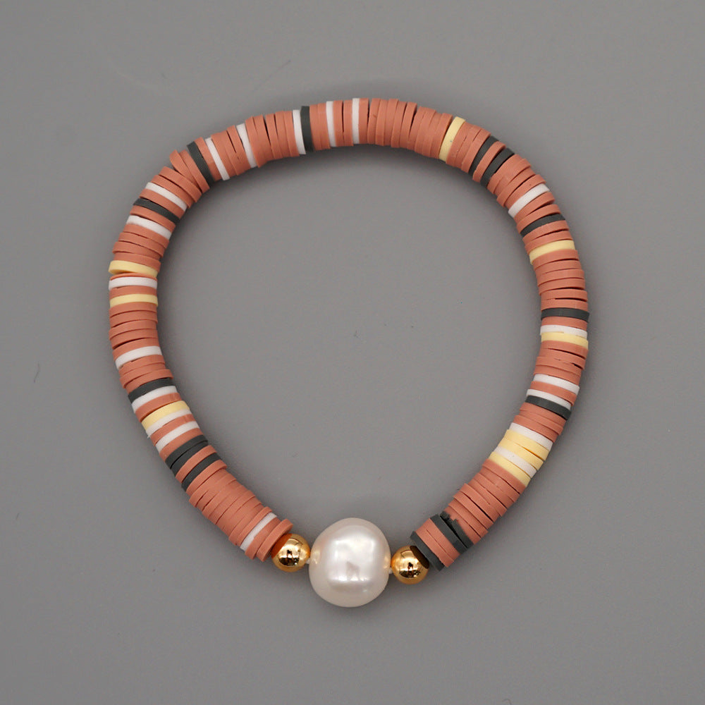 Summer European And American Retro Simple Natural Pearl Bracelet Female Beach Wind Color Soft Clay Clay Handmade Jewelry