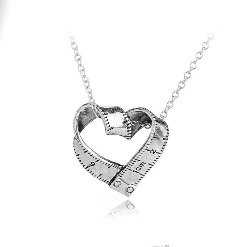 Scale Necklace Clavicle Chain Creative Retro Heart-shaped Rotating Tape Measure Pendant Necklace Accessories Wholesale Gooddiy