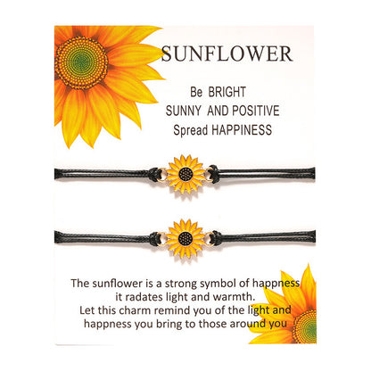 Simple Style Sunflower Alloy Wax Line Enamel Plating Couple Drawstring Bracelets