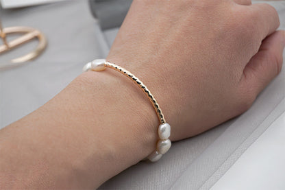 Fashion Irregular Pearl Titanium Steel Copper Bracelets 1 Piece