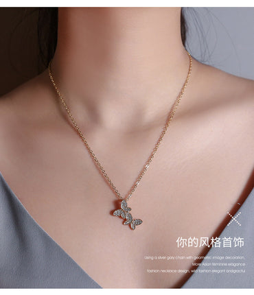 Explosion Necklace Temperament Full Diamond Butterfly Necklace Clavicle Chain Cute Insect Golden Butterfly Necklace Wholesale Gooddiy