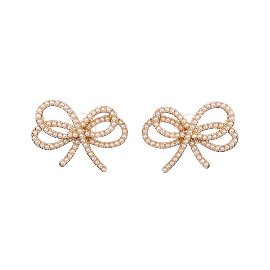 1 Pair Sweet Bow Knot Alloy Imitation Pearl Ear Studs