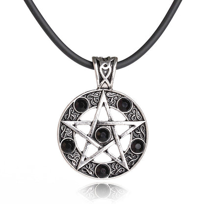 Hot Sale Retro Satan Logo Pentagram Diamond Pendant Necklace Wholesale Gooddiy