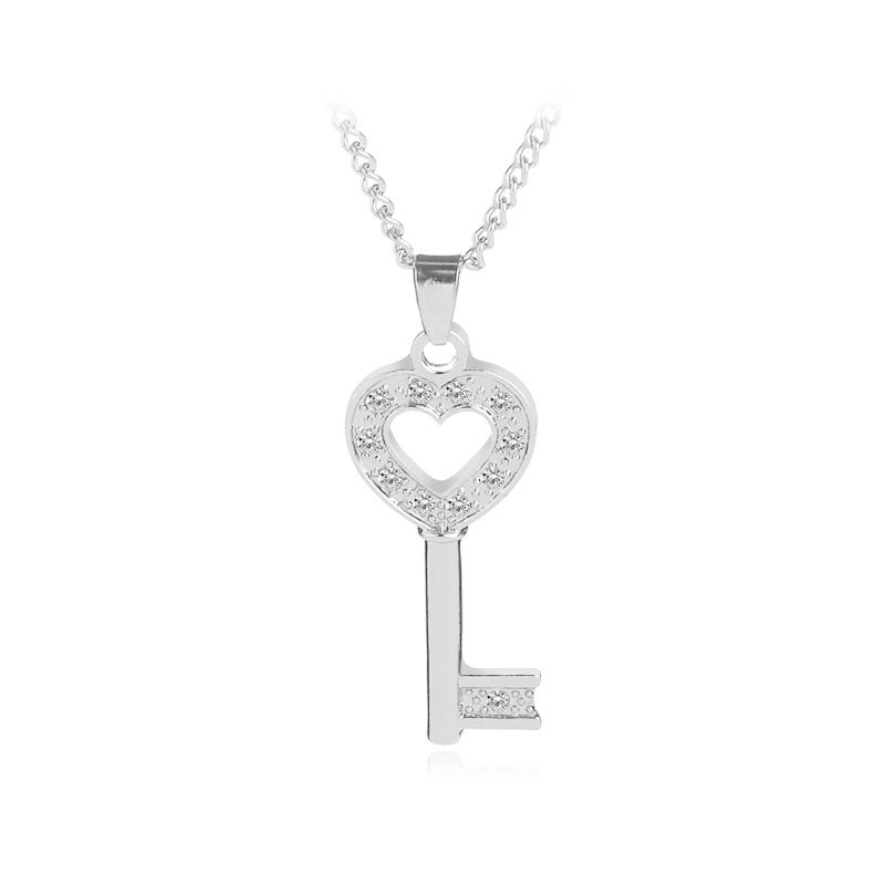 Necklace Chain Clavicle Chain Fashion Heart-shaped Key Korean Ladies Love Diamond Inlaid Pendant Necklace Wholesale Gooddiy