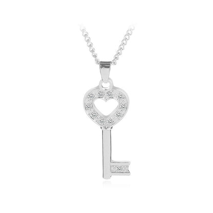 Necklace Chain Clavicle Chain Fashion Heart-shaped Key Korean Ladies Love Diamond Inlaid Pendant Necklace Wholesale Gooddiy