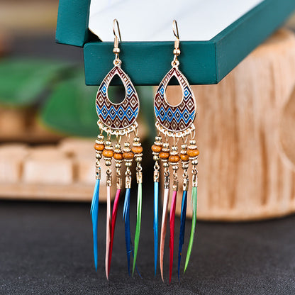 Creative Feather Earrings Bohemian Ethnic Tassel Stud Earrings