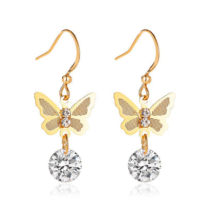 New Earrings Butterfly Zircon Earrings Short Earrings Fashion Simple Earrings Wholesale Gooddiy