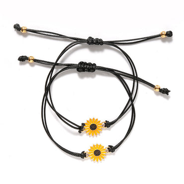 Simple Style Sunflower Alloy Wax Line Enamel Plating Couple Drawstring Bracelets