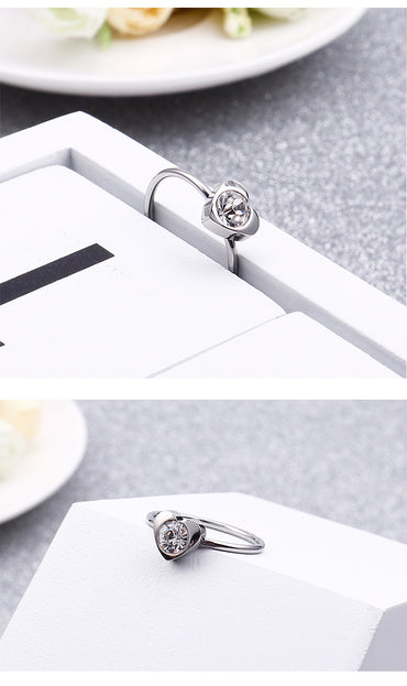 Fashion Korean Simple Heart-shaped Zircon Titanium Steel Ring Foreign Trade Small Ring Wholesale