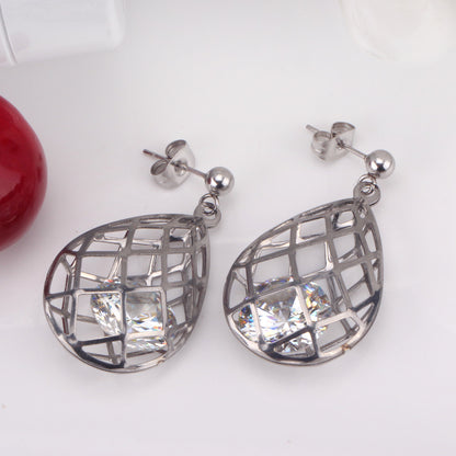 Elegant Water Droplets Stainless Steel Zircon Plating Women's Earrings Necklace