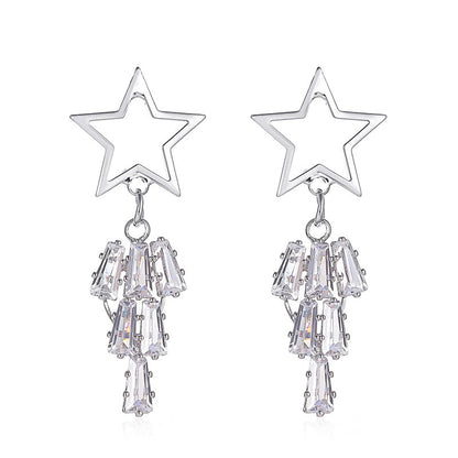 New Exaggerated Long Five-pointed Star Earrings Star Tassel Crystal Zircon Earrings Wholesale Gooddiy