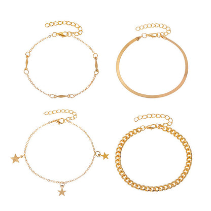 New Fashion Four-piece Bracelet Five-pointed Star Bracelet Punk Multi-layer Metal Chain Bracelet Wholesale Gooddiy